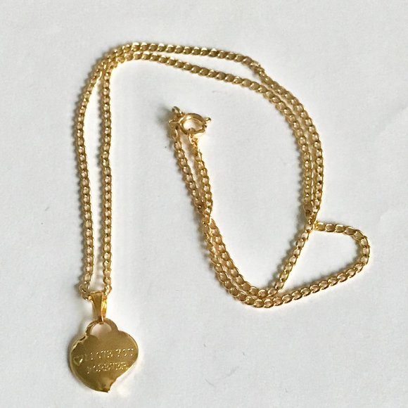 Vintage Gold Heart Necklace I LOVE YOU FOREVER Dainty Small Charm 16" Plated - Picture 7 of 11